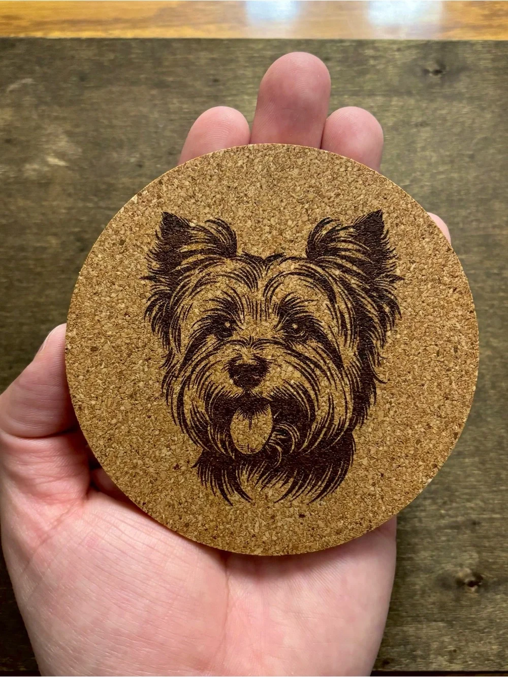 Australian Terrier Dog Face Laser Engraved Cork Coaster #2